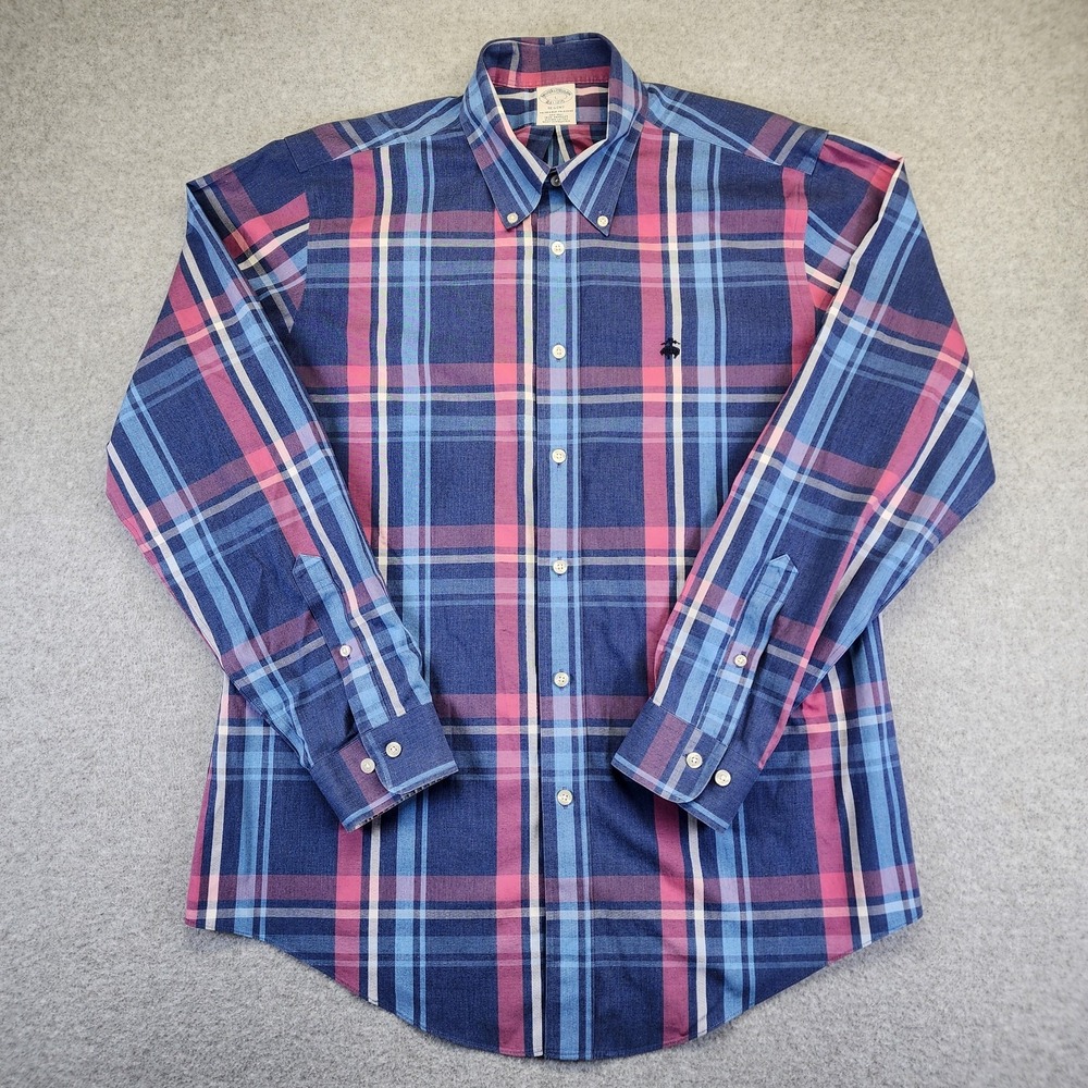 Brooks Brothers 1818 Men's L Regent Blue Pink Plaid Long Sleeve Button Shirt - Picture 2 of 5